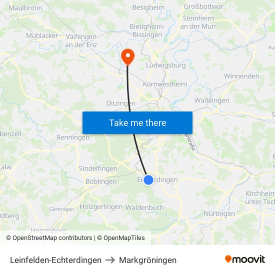 Leinfelden-Echterdingen to Markgröningen map
