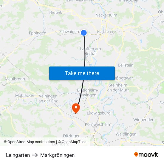 Leingarten to Markgröningen map
