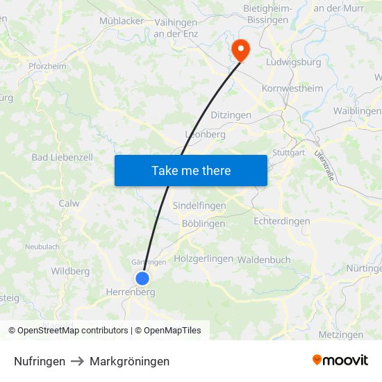 Nufringen to Markgröningen map