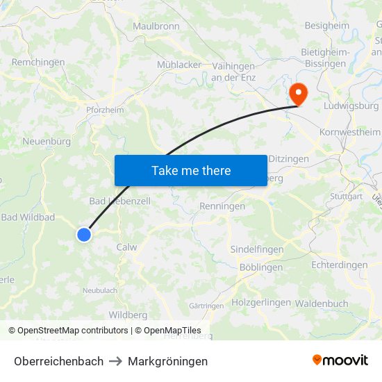 Oberreichenbach to Markgröningen map