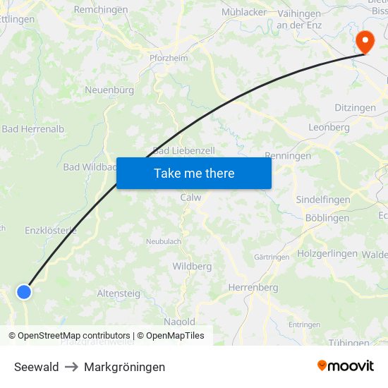 Seewald to Markgröningen map