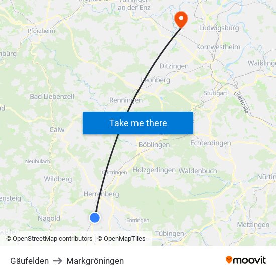 Gäufelden to Markgröningen map