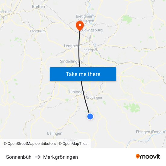 Sonnenbühl to Markgröningen map