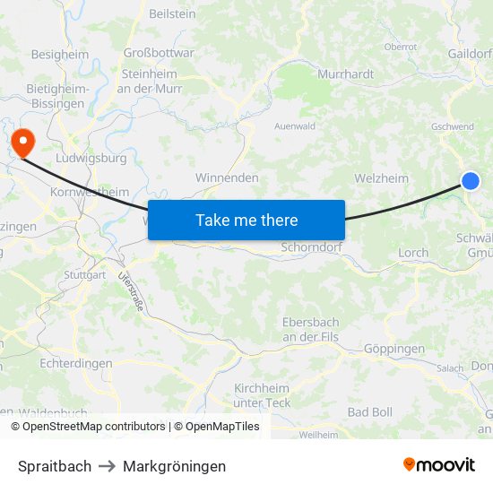 Spraitbach to Markgröningen map