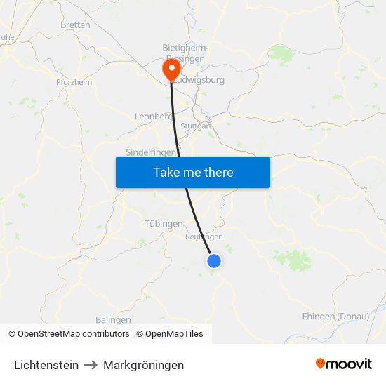 Lichtenstein to Markgröningen map