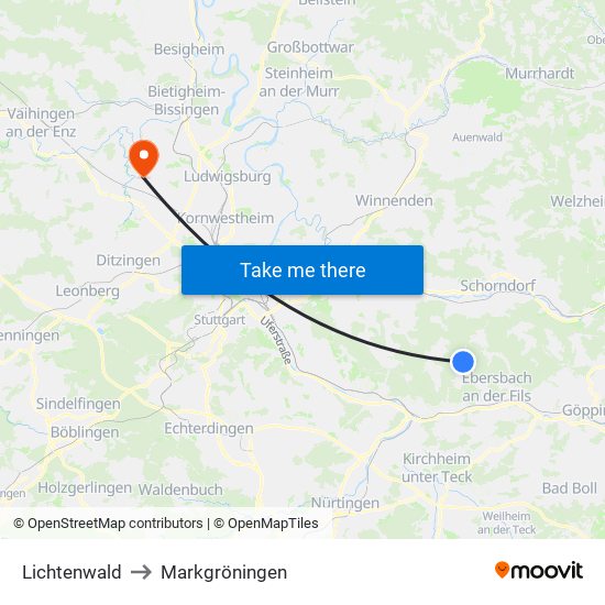 Lichtenwald to Markgröningen map