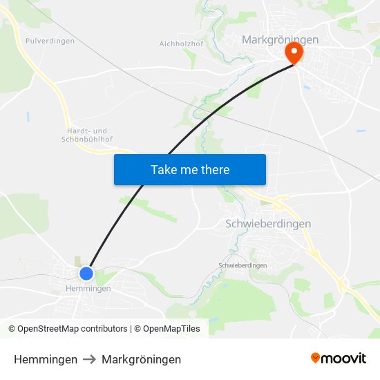 Hemmingen to Markgröningen map