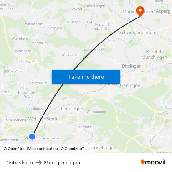 Ostelsheim to Markgröningen map