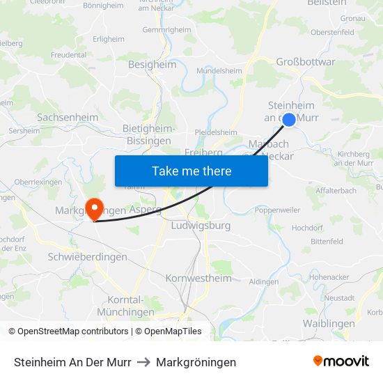 Steinheim An Der Murr to Markgröningen map