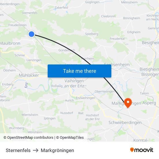 Sternenfels to Markgröningen map