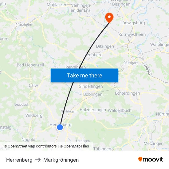 Herrenberg to Markgröningen map