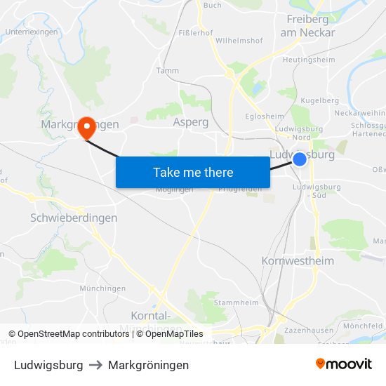 Ludwigsburg to Markgröningen map