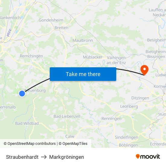 Straubenhardt to Markgröningen map