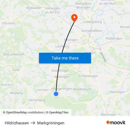 Hildrizhausen to Markgröningen map