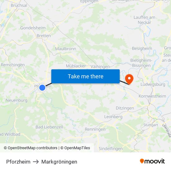 Pforzheim to Markgröningen map