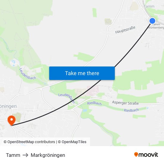 Tamm to Markgröningen map