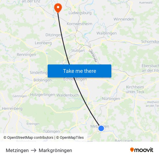 Metzingen to Markgröningen map