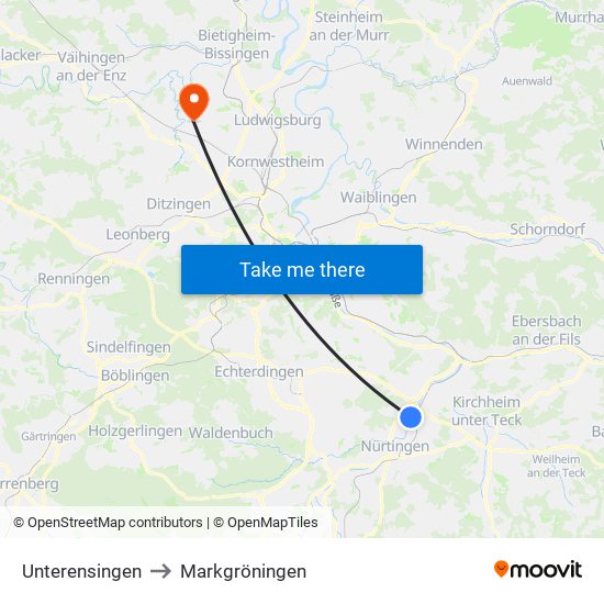 Unterensingen to Markgröningen map