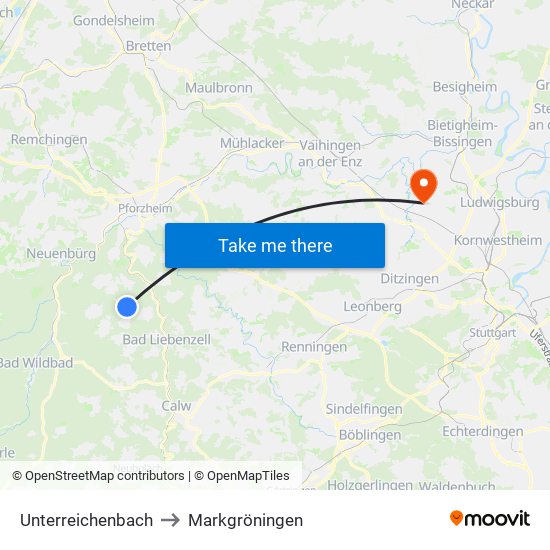 Unterreichenbach to Markgröningen map