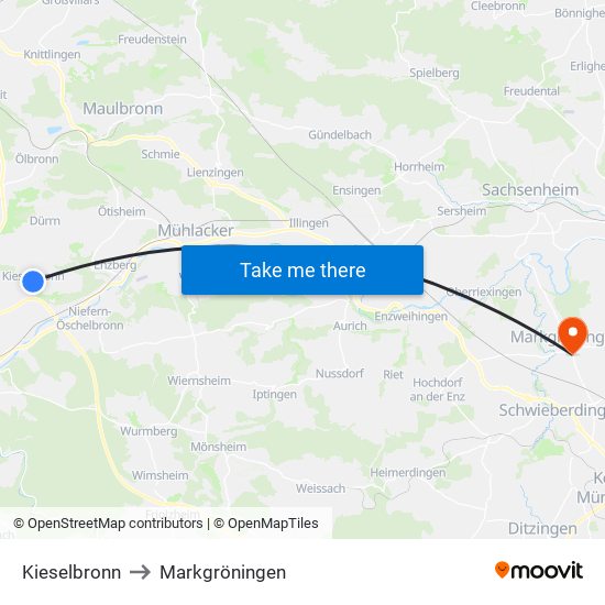 Kieselbronn to Markgröningen map