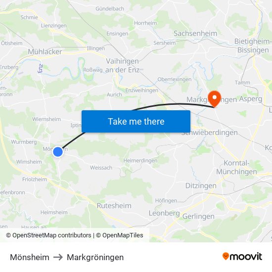 Mönsheim to Markgröningen map