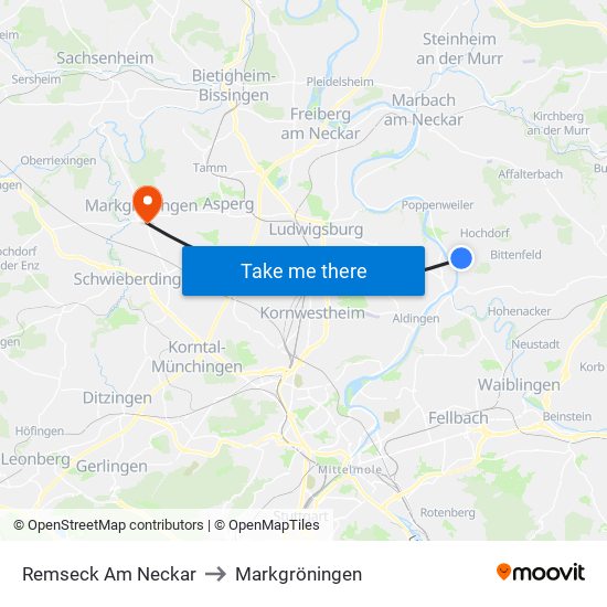 Remseck Am Neckar to Markgröningen map