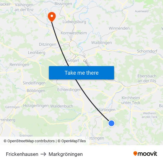 Frickenhausen to Markgröningen map