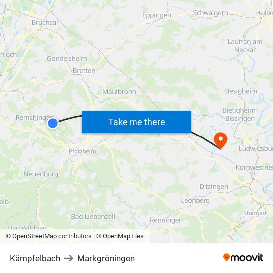 Kämpfelbach to Markgröningen map