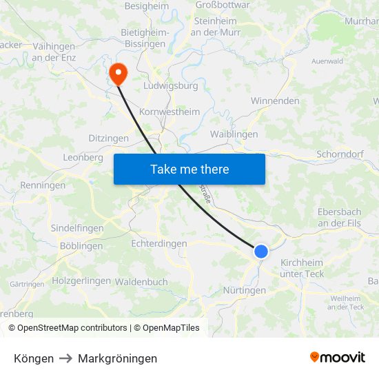 Köngen to Markgröningen map