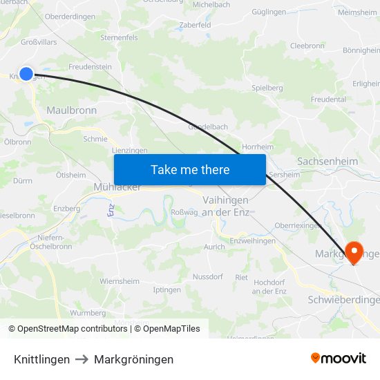 Knittlingen to Markgröningen map