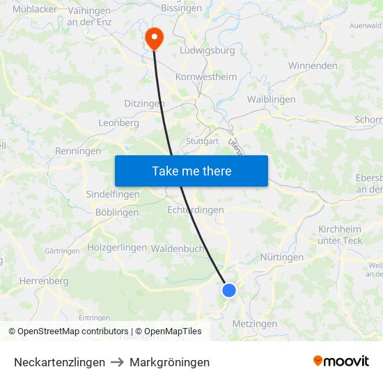 Neckartenzlingen to Markgröningen map