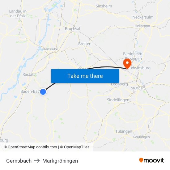 Gernsbach to Markgröningen map