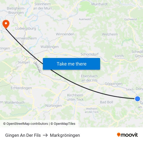 Gingen An Der Fils to Markgröningen map