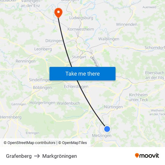 Grafenberg to Markgröningen map