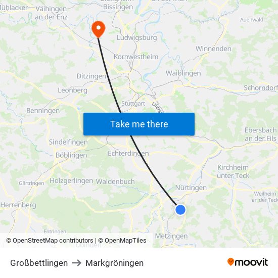 Großbettlingen to Markgröningen map