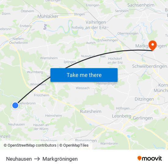 Neuhausen to Markgröningen map