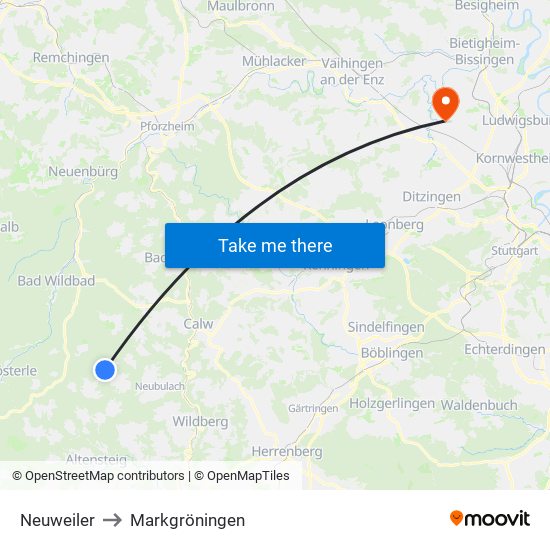 Neuweiler to Markgröningen map