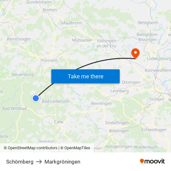 Schömberg to Markgröningen map