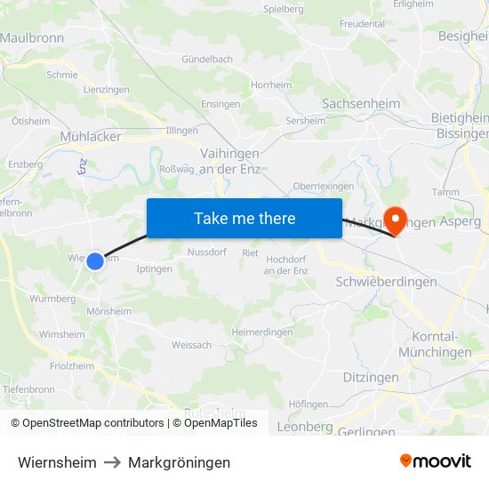 Wiernsheim to Markgröningen map