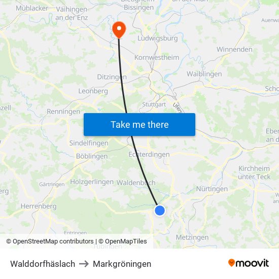 Walddorfhäslach to Markgröningen map