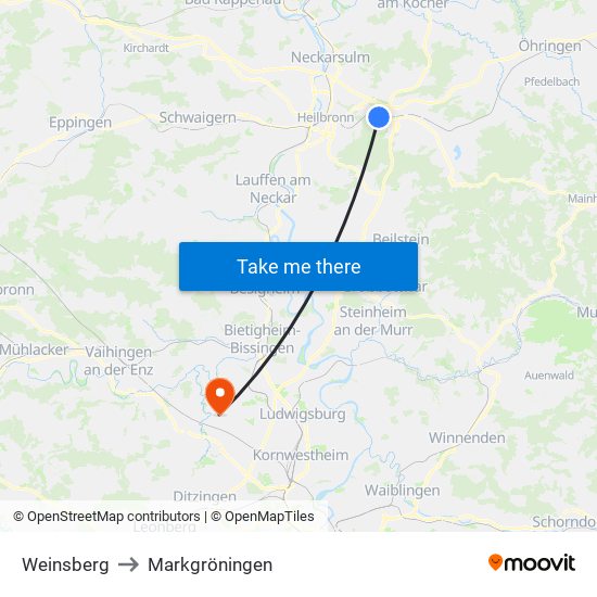 Weinsberg to Markgröningen map