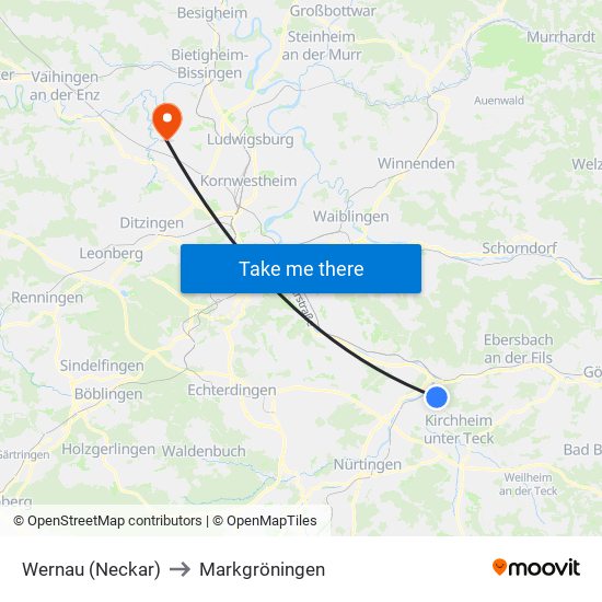 Wernau (Neckar) to Markgröningen map