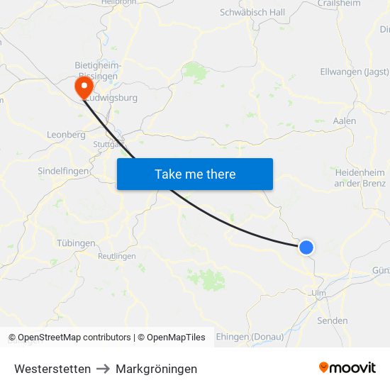 Westerstetten to Markgröningen map