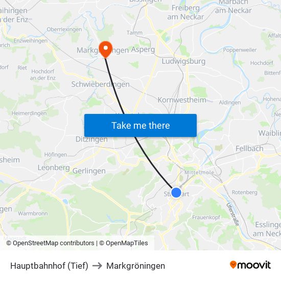 Hauptbahnhof (Tief) to Markgröningen map