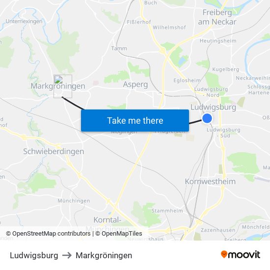 Ludwigsburg to Markgröningen map