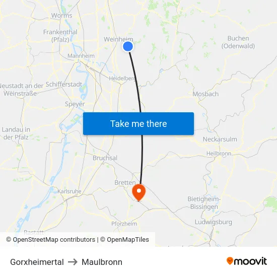 Gorxheimertal to Maulbronn map