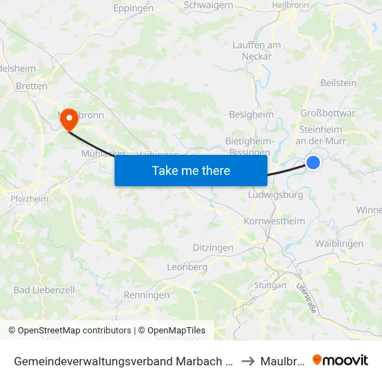 Gemeindeverwaltungsverband Marbach am Neckar to Maulbronn map