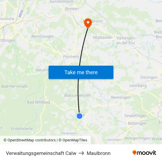 Verwaltungsgemeinschaft Calw to Maulbronn map