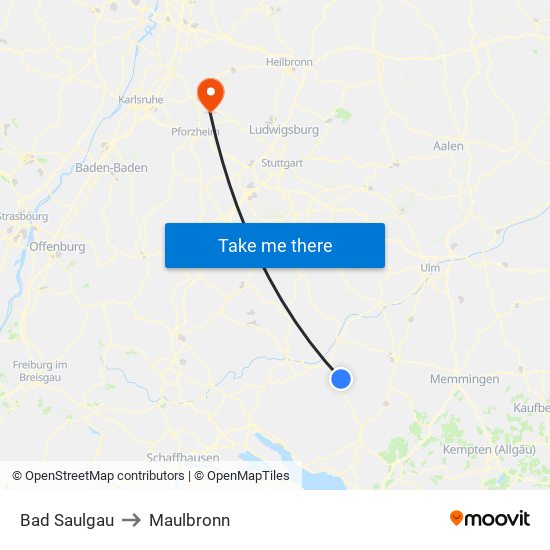 Bad Saulgau to Maulbronn map