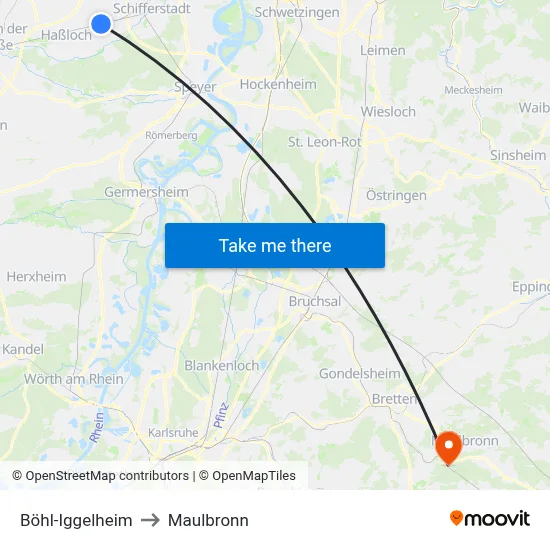 Böhl-Iggelheim to Maulbronn map